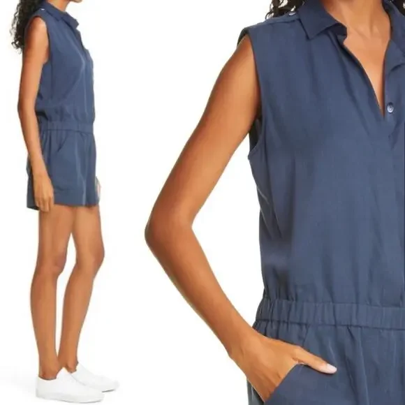 NWOT ATM Anthony Thomas Melillo Sleeveless Lyocell Romper in Midnight Blue, XS - Picture 2 of 10